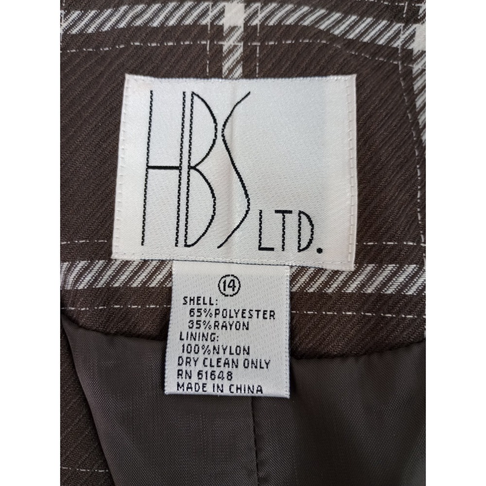HBS LTD. Women's 14 Brown‎ White Plaid Blazer Jacket - Picture 3 of 13